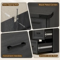 HOMCOM 55" Computer Desk with 7 Drawers, Farmhouse Executive Desk for Home Office, Study, Bedroom, Black Wood Grain(m-9)