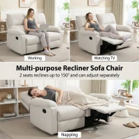 HOMCOM 2 Seater Reclining Sofa, Loveseat Recliner Sofa with Footrest and Split Backrest, for Home Theater, Living Room, Cream White(m-4)