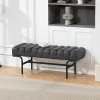 HOMCOM Bedroom Bench PU Leather End of Bed Bench with Cylindrical Seat and Metal Legs for Bedroom Living Room Hallway Black(m-8)