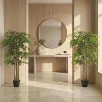 Outsunny 5FT Artificial Bamboo Tree Set of 2, Fake Plant with 1095 Leaves, Greenery Plant in Nursery Pot for Indoor, Green(m-10)