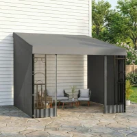 Outsunny 10' x 10' Wall Pergola, Outdoor Gazebo with 2 Curtains and 2 Nettings, UV Resistant, for Patio, Deck, Dark Grey(m-7)