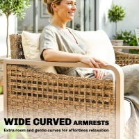 Outsunny Rattan Wicker Sofa 3-Seater Outdoor Patio Sofa with Cushions for Garden Backyard Porch Beige(m-5)