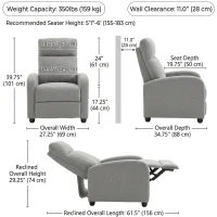 HOMCOM Manual Recliner Sofa Manual Home Theater Seating, Single Linen-Touch Sofa Armchair for Living Room, Light Grey(m-3)