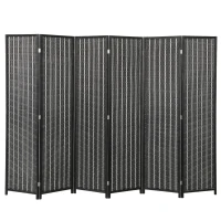 HOMCOM Folding Privacy Screen, 6 Panel Room Divider, Freestanding Partition with Handwoven Bamboo and Pine Wood Frame, Black(m-11)