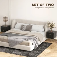 HOMCOM 2 Pieces Nightstands with Storage, Modern Bedside Tables with 2 Fluted Drawers and Gold Legs for Bedroom, Black(m-4)