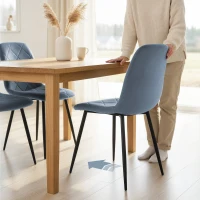 HOMCOM Dining Chairs Set of 4, Upholstered Dining Room Chairs with Steel Legs, Modern Kitchen Chair for Dining Room, Light Blue(m-10)