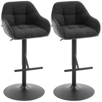 HOMCOM Bar Stools Set of 2, Swivel Counter Height Barstools with Back, Footrest, Armrests, Adjustable Height, Black(m-2)