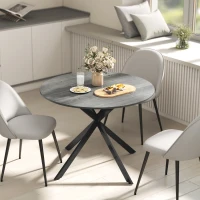 HOMCOM 40" Round Kitchen Table for 4, Industrial Dining Table with Steel Legs for Dining Room, Distressed Grey(m-9)