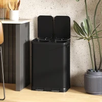 HOMCOM Kitchen Garbage Bin, 2 x 7.9 Gal (2 x 30 L) Trash Can, Soft-Close Garbage Can with Removable Inner Buckets, Black(m-9)