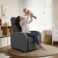 HOMCOM Fabric Recliner Sofa Manual Recliner, Home Theater Seating Single Reclining Sofa Chair with Padded Seat for Living Room, Dark Grey(m-9)