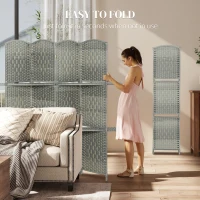 HOMCOM 6 FT Privacy Screen, 4 Panel Room Divider with Shelves for Living Room Bedroom Home Office, Grey(m-9)