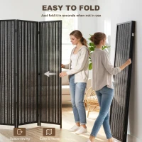 HOMCOM Folding Privacy Screen, 6 Panel Room Divider, Freestanding Partition with Handwoven Bamboo and Pine Wood Frame, Black(m-5)