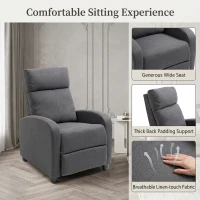 HOMCOM Fabric Recliner Sofa Manual Recliner, Home Theater Seating Single Reclining Sofa Chair with Padded Seat for Living Room, Dark Grey(m-4)