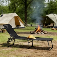 Outsunny Outdoor Folding Lounge Chair, 4-Level Adjustable Chaise Lounge with Headrest, Tanning Chair Beach Bed Reclining Lounger Cot for Camping, Hiking, Backyard, Black(m-9)