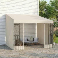 Outsunny 10' x 10' Wall Pergola, Outdoor Gazebo with 2 Curtains and 2 Nettings, UV Resistant, for Patio, Deck, Beige(m-7)