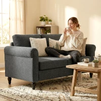 HOMCOM Vintage Loveseat, Upholstered Love Seat Furniture, Chenille-feel Fabric 2 Seater Sofa Couch with Rolled Arms, Gourd-Shaped Rubber Wood Legs for Living Room, Dark Grey(m-9)