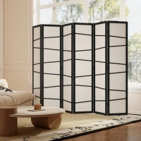 HOMCOM 66.9" Folding Room Divider, 6 Panel Wall Partition with Wood Frame for Bedroom, Home Office, White(m-9)