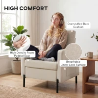 HOMCOM Accent Chair Modern Upholstered Armchair with Side Pockets and Cushion for Bedroom, Living Room, Beige(m-4)