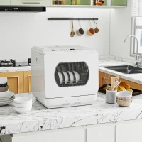 HOMCOM Portable Dishwasher, Counter Dishwasher with 4 Place Settings, 5 Washing Programs, Air-Dry Function, 6L Water Tank(m-1)