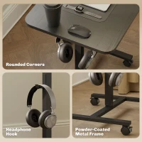 HOMCOM Height Adjustable Standing Desk, Pneumatic Sit Stand Desk with Wheels and Headphone Hook, Black Wood Grain(m-7)