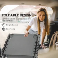 Outsunny Folding Lounge Chair, Adjustable Chaise Lounge with Headrest, Reclining Lounger Cot for Camping, Hiking, Light Grey(m-6)