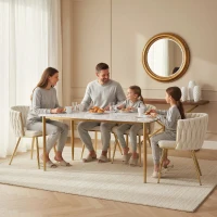 HOMCOM Modern Dining Chairs Set of 2, Velvet-Feel Upholstered Kitchen Chairs with Woven Backrest and Metal Legs, Cream White(m-10)