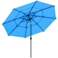 Outsunny 9FT 3 Tiers Patio Umbrella Outdoor Market Umbrella with Crank, Push Button Tilt for Deck, Backyard and Lawn, Sky Blue(m-12)
