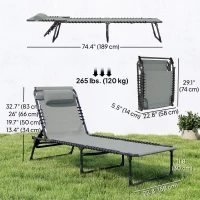 Outsunny Folding Lounge Chair, Adjustable Chaise Lounge with Headrest, Reclining Lounger Cot for Camping, Hiking, Light Grey(m-3)