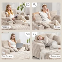 HOMCOM 60" Chaise Lounge Chair, Oversized Upholstered Sofa Bed with Cup Holders & Pillows, Sleeper Couch for Living Room, Beige(m-9)