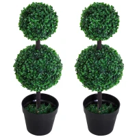 Outsunny 2 Ball Topiary Tree in Pot for Home Decor Set of 2, Artificial Plant for Home Office, Living Room Decor, Dark Green(m-2)