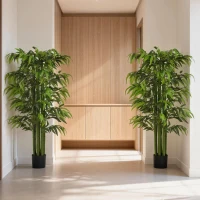 HOMCOM 5.3ft Artificial Tree Set of 2, Indoor Fake Bamboo with Pot, for Home, Office, and Living Room Decor(m-10)