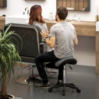 HOMCOM Saddle Stool, Adjustable Rolling Stool, Grey(m-7)