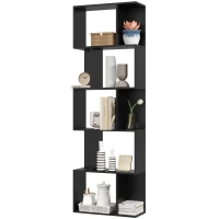 HOMCOM 5-Tier Geometric Bookshelf, S Shaped Bookcase, Modern Freestanding Display Shelf Unit for Home Office, Black(m-2)