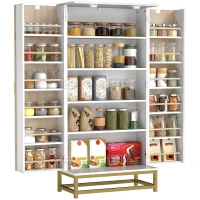 HOMCOM 47" Kitchen Pantry Cabinet, Freestanding Kitchen Storage Cabinet with 12 Door Shelves and Adjustable Shelves, White(m-11)