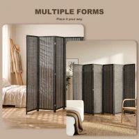 HOMCOM Folding Privacy Screen, 6 Panel Room Divider, Freestanding Partition with Handwoven Bamboo and Pine Wood Frame, Black(m-7)
