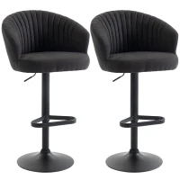 HOMCOM Adjustable Bar Stools Set of 2, Upholstered Kitchen Stools with Swivel Seat, Steel Frame, Footrest, ‎Black(m-2)