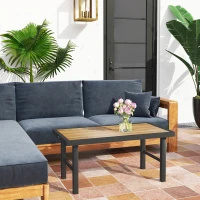 Outsunny Outdoor Side Table with SPC Woodgrain Tabletop, Metal Patio Coffee Table for Outside Garden, Brown(m-8)