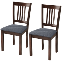 HOMCOM Dining Chairs Set of 2 Linen Upholstered Kitchen Chairs with Rubberwood Legs for Dining Room Living Room Espresso Gray