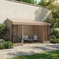 Outsunny 10' x 13' Wall Pergola, Outdoor Gazebo with 2 Curtains and 2 Nettings, UV Resistant, for Patio, Deck, Khaki(m-9)