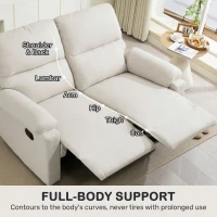 HOMCOM 2 Seater Reclining Sofa, Loveseat Recliner Sofa with Footrest and Split Backrest, for Home Theater, Living Room, Cream White(m-6)