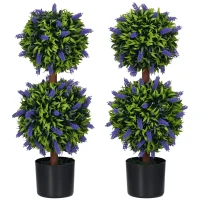 HOMCOM 2.3ft Set of 2 Artificial Plants, Lavender Flowers Ball Trees with Pot, for Home Indoor Outdoor Decor(m-11)