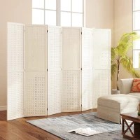 HOMCOM 5.6 Ft. Tall 6-Panel Room Divider, Pegboard Panel Folding Privacy Screen, Partition Wall Divider for Bedroom, White(m-10)