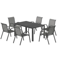 Outsunny 7 Pieces Outdoor Dining Set for 6, Patio Furniture Set with Rectangular Patio Table and Stackable Chairs, Light Grey(m-2)