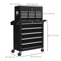 HOMCOM 14 Drawer Rolling Tool Chest, Lockable Tool Storage Cabinet with Detachable Top Toolbox, Protective Liner, Black(m-3)