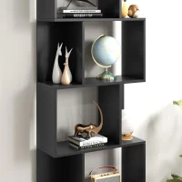 HOMCOM 5-Tier Geometric Bookshelf, S Shaped Bookcase, Modern Freestanding Display Shelf Unit for Home Office, Black(m-10)