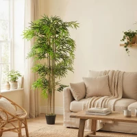 Outsunny 6FT Artificial Bamboo Tree, Fake Plant with 1530 Leaves, Greenery Plant in Nursery Pot for Indoor, Green(m-7)