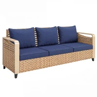 Outsunny Rattan Wicker Sofa 3-Seater Outdoor Patio Sofa with Cushions for Garden Backyard Porch Dark Blue(m-11)