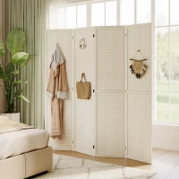 HOMCOM 5.6 Ft. Tall 4-Panel Room Divider, Pegboard Panel Folding Privacy Screen, Partition Wall Divider for Bedroom, White(m-7)