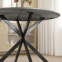 HOMCOM 40" Round Kitchen Table for 4, Industrial Dining Table with Steel Legs for Dining Room, Distressed Grey(m-10)