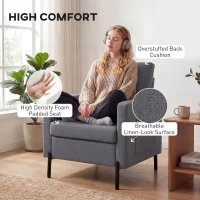 HOMCOM Accent Chair Modern Upholstered Armchair with Side Pockets and Cushion for Bedroom, Living Room, Dark Grey(m-4)